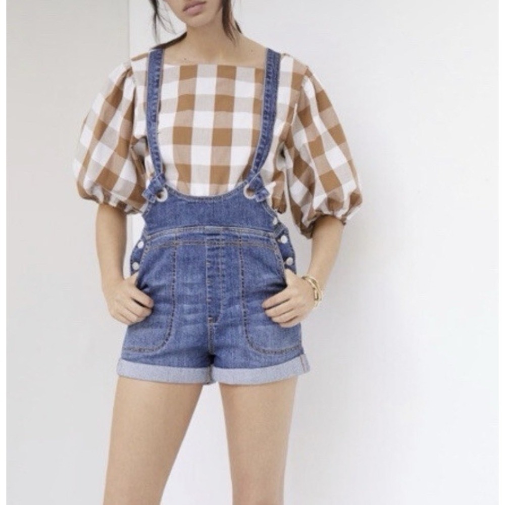 Anthropologie Pilcro Slouchy Blue Denim Overall Shorts Size 29 Boho NO SHIRT - Picture 1 of 8